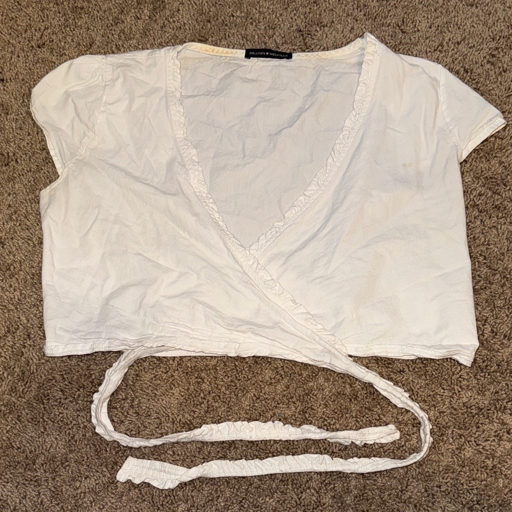 Brandy Melville White Wrap Crop Top with Tie